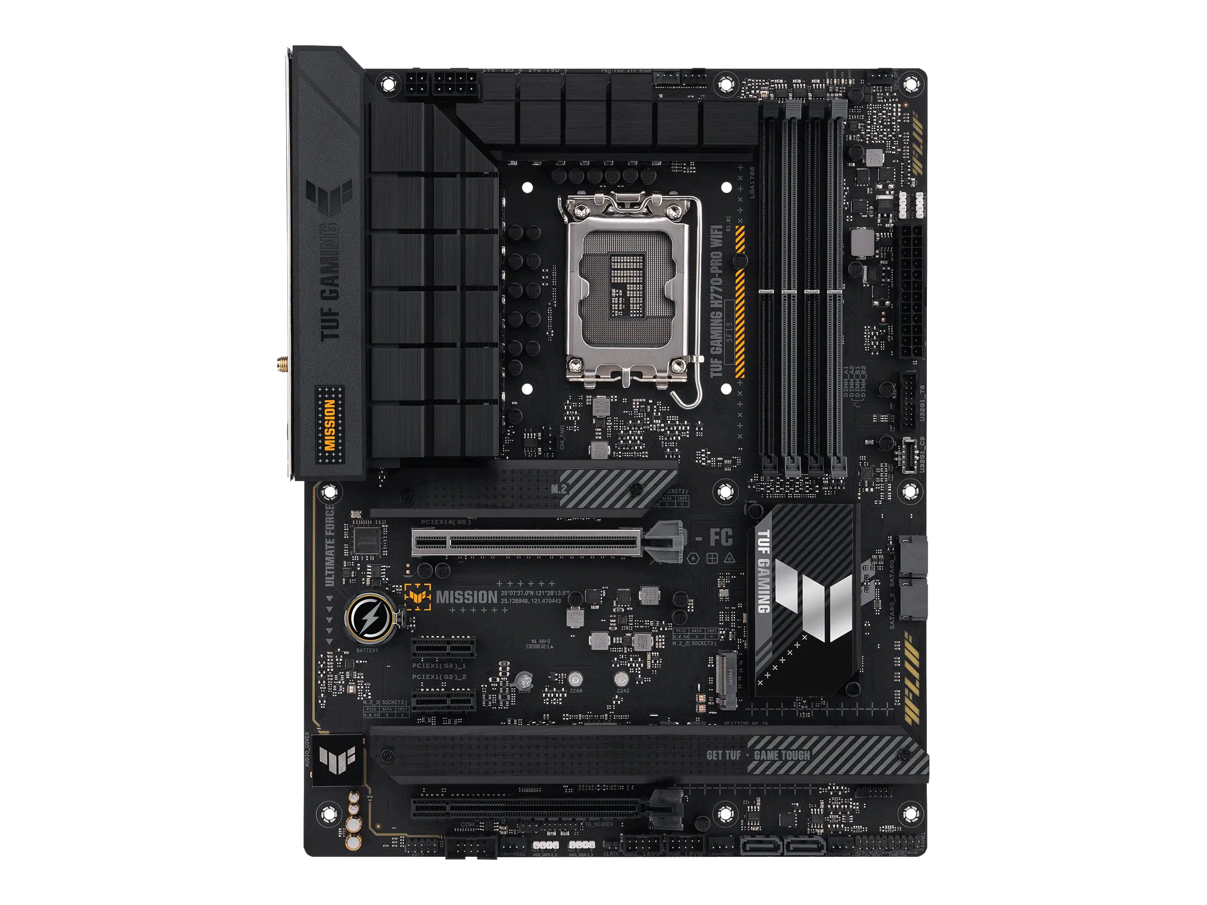 ASUS TUF GAMING H770-PRO WIFI - Motherboard - ATX - LGA1700-Sockel - H770 Chipsatz - USB-C 3.2 Gen 2x2, USB 3.2 Gen 2, USB 3.2 Gen 1, USB-C 3.2 Gen 1 - 2.5 Gigabit LAN, Wi-Fi 6, Bluetooth - Onboard-Grafik (CPU erforderlich) - HD Audio (8-Kanal)