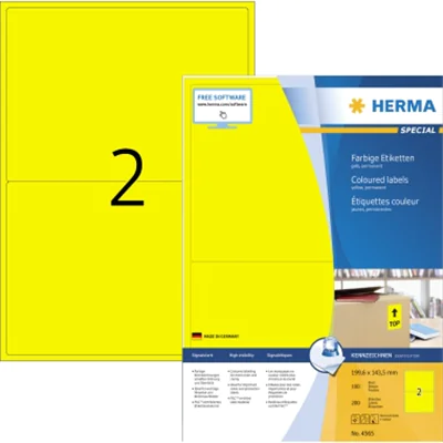 HERMA 4565, Gelb, Rechteck, A4, Universal, Matte, Laser/Inkjet