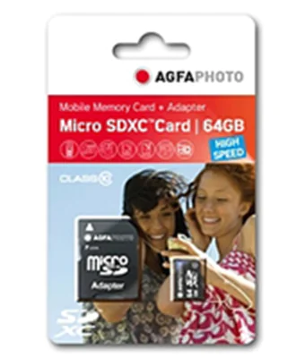 AgfaPhoto - Flash-Speicherkarte (microSDXC-an-SD-Adapter inbegriffen) - 64 GB - microSDXC UHS-I