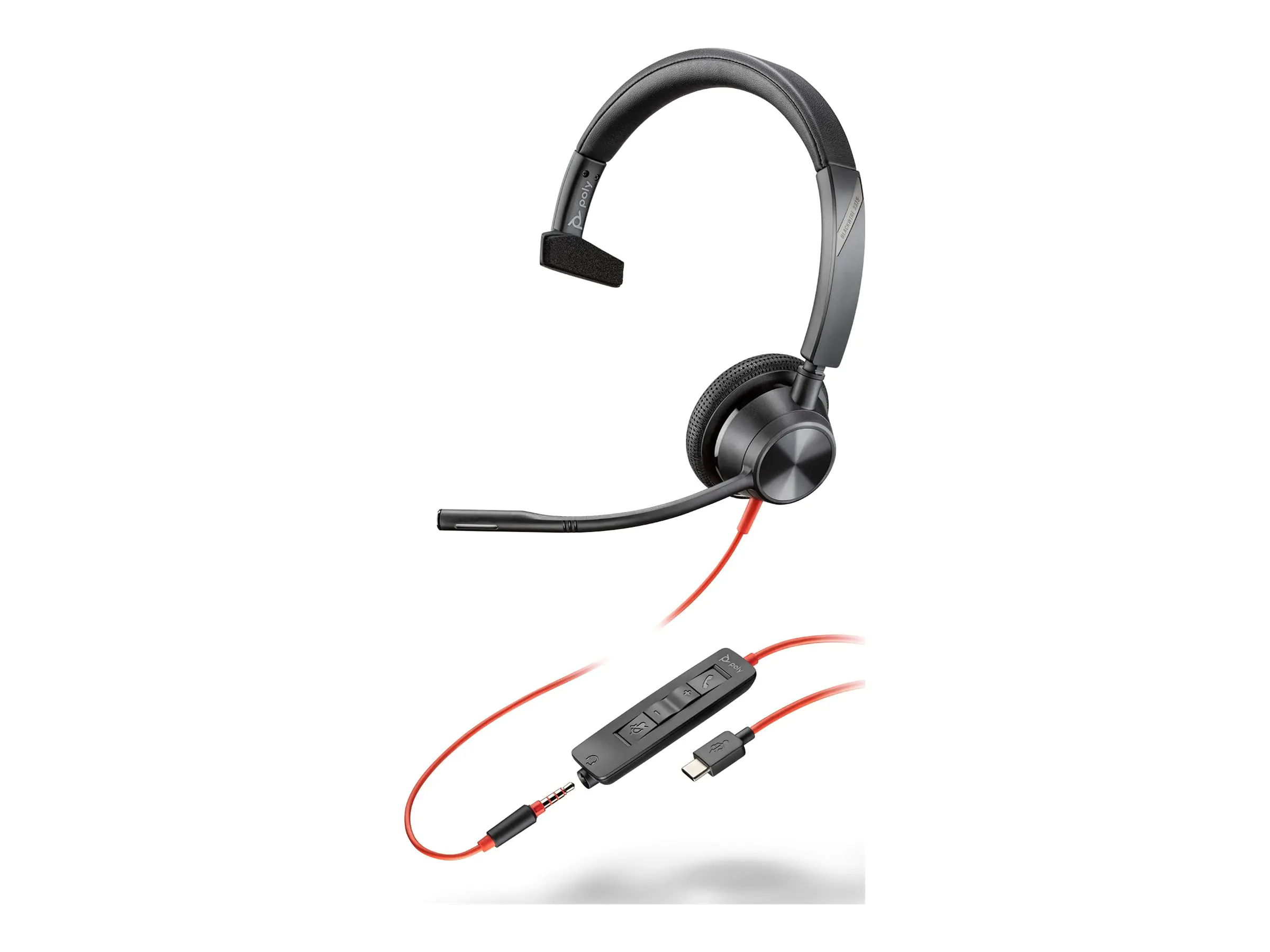 Poly Blackwire 3315 - Blackwire 3300 series - Headset - On-Ear - kabelgebunden - 3,5 mm Stecker, USB-C - Schwarz - UC-zertifiziert, Zertifiziert für Microsoft Teams