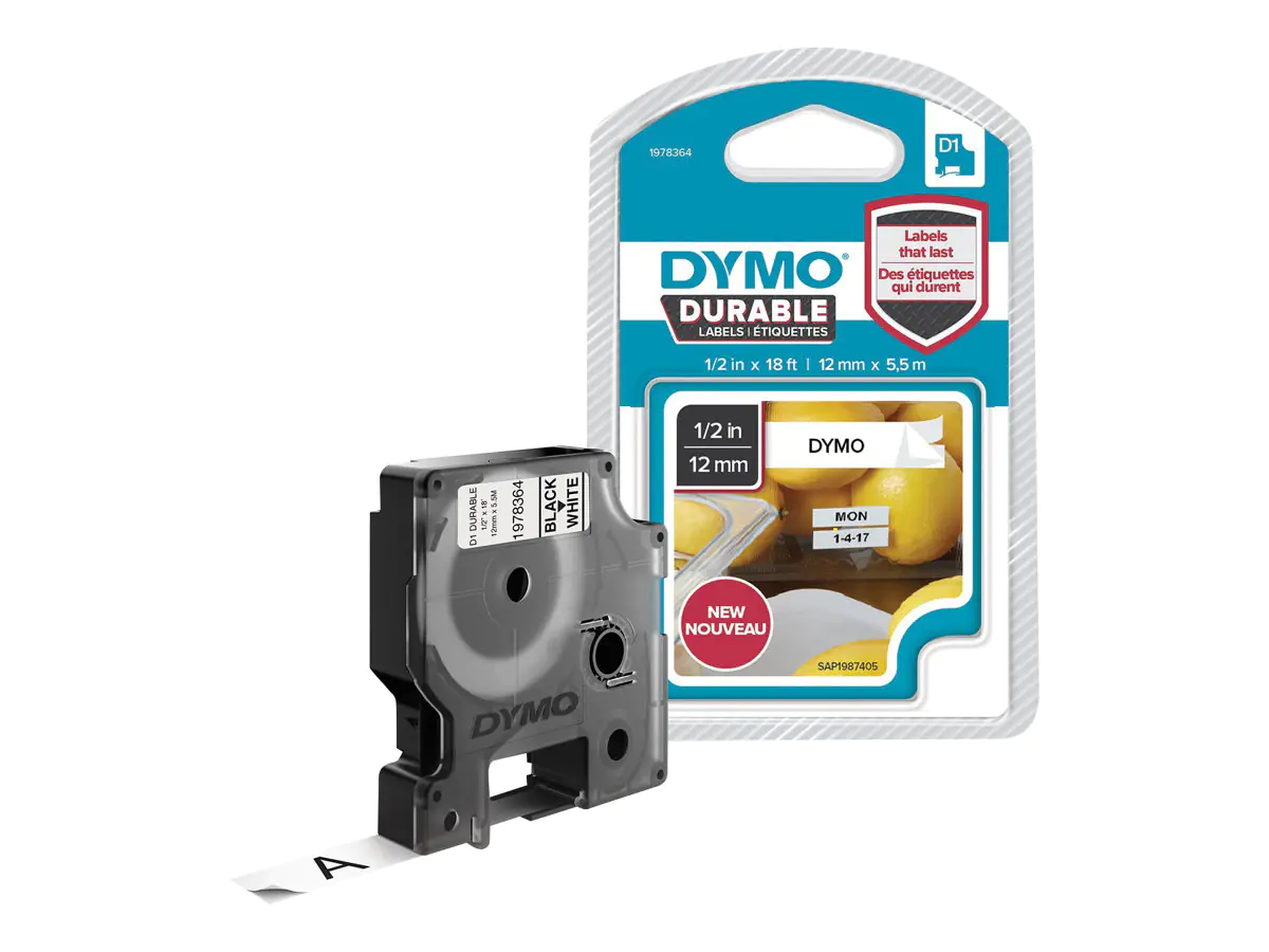 Dymo D1 Durable - Selbstklebend - Schwarz auf Weiß - Rolle (1,2 cm x 5,5 m) 1978364