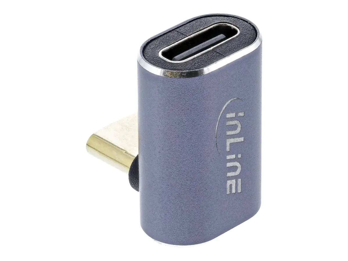 InLine - USB-Adapter - 24 pin USB-C (W) zu 24 pin USB-C (M) - USB4 - 48 V - 5 A - gewinkelt, Support von 8K 60 Hz, bis zu 40 Gbps Datentransferrate - Grau