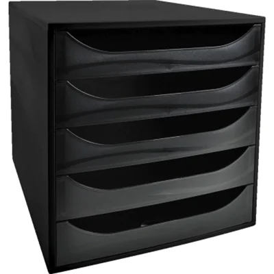 Exacompta Schubladenbox ECOBOX 5 Schubladen DIN A4, Überbreite Polystyrol Gehäusefarbe: schwarz Farbe der Schublade: schwarz