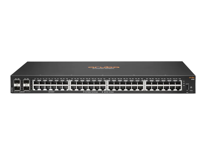 HPE Aruba 6100 48G 4SFP+ Switch - Switch - managed - 48 x 10/100/1000 + 4 x 1 Gigabit / 10 Gigabit SFP+ - Seite-zu-Seite-Luftstrom - an Rack montierbar