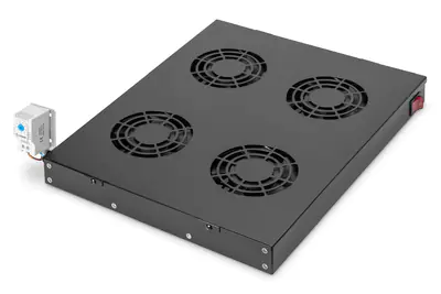 Digitus Professional Line DN-19 FAN-4-HO-SW - Rack-Lüftereinsatz - mit 4 Lüfter - Schwarz - 48.3 cm (19") - für P/N: DN-19 22U-6/6-EC, DN-19 47U-6/8, DN-19 SRV-42U-GD, DN-19 SRV-47U-8-SW-G