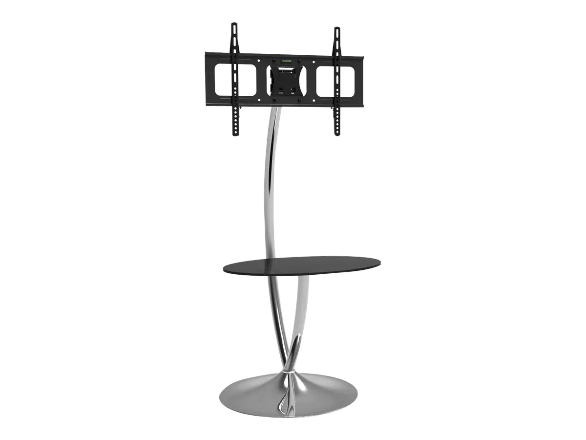Techly Floor Support with Round Base and Shelf - Aufstellung für LCD-Display - Glas, Chrom - Schwarz, Silber - Bildschirmgröße: 81.3-177.8 cm (32"-70") - Bodenaufstellung