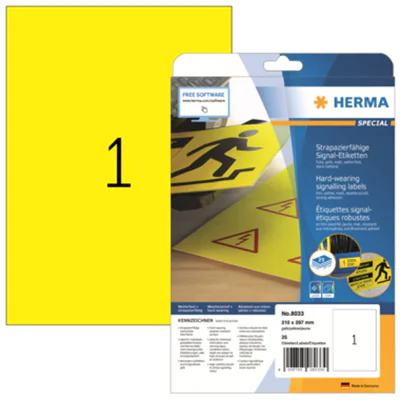 HERMA Folienetikett 8033 210x297mm gelb 25 St./Pack.