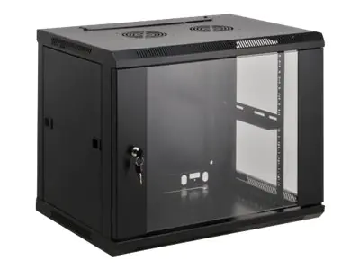 Intellinet Network Cabinet, Wall Mount (Standard), 20U, Usable Depth 350mm/Width 540mm, Black, Assembled, Max 60kg, Metal & Glass Door, Back Panel, Removeable Sides,Suitable also for use on desk or floor,19",Parts for wall install (eg screws/rawl plu