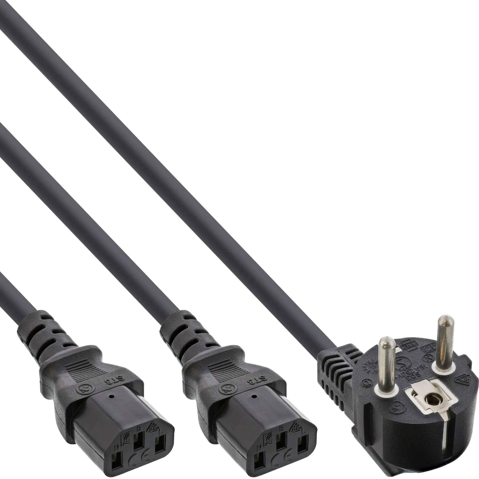 InLine Y-cable - Stromkabel - CEE 7/7 bis IEC 60320 C13 - 5 m - Schwarz