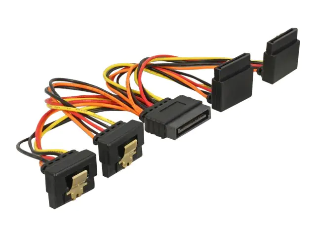 Delock - Netz-Splitter - SATA-Stromstecker (S) eingerastet zu SATA-Stromstecker (R) Metallclip - 3.3 / 5 / 12 V - 15 cm - Schwarz, Gelb, Rot, orange