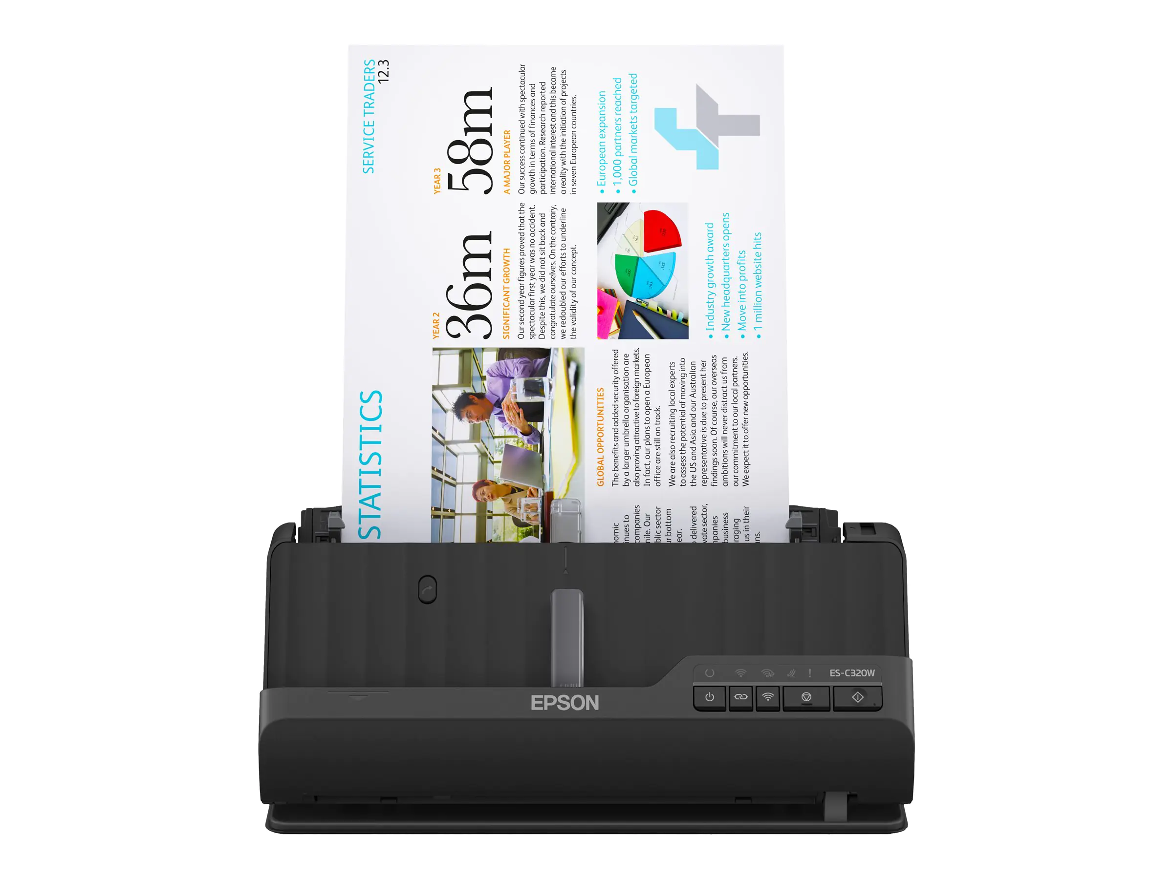 Epson ES-C320W - Einzelblatt-Scanner - Duplex - A4/Legal - 600 dpi x 600 dpi - automatischer Dokumenteneinzug (20 Blätter) - bis zu 3500 Scanvorgänge/Tag - USB 2.0, Wi-Fi(n)