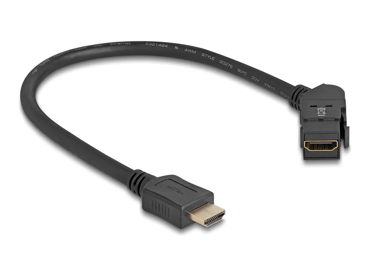 Delock HDMI-Verlängerungskabel - HDMI weiblich gewinkelt, panelmontierbar zu HDMI männlich - 30