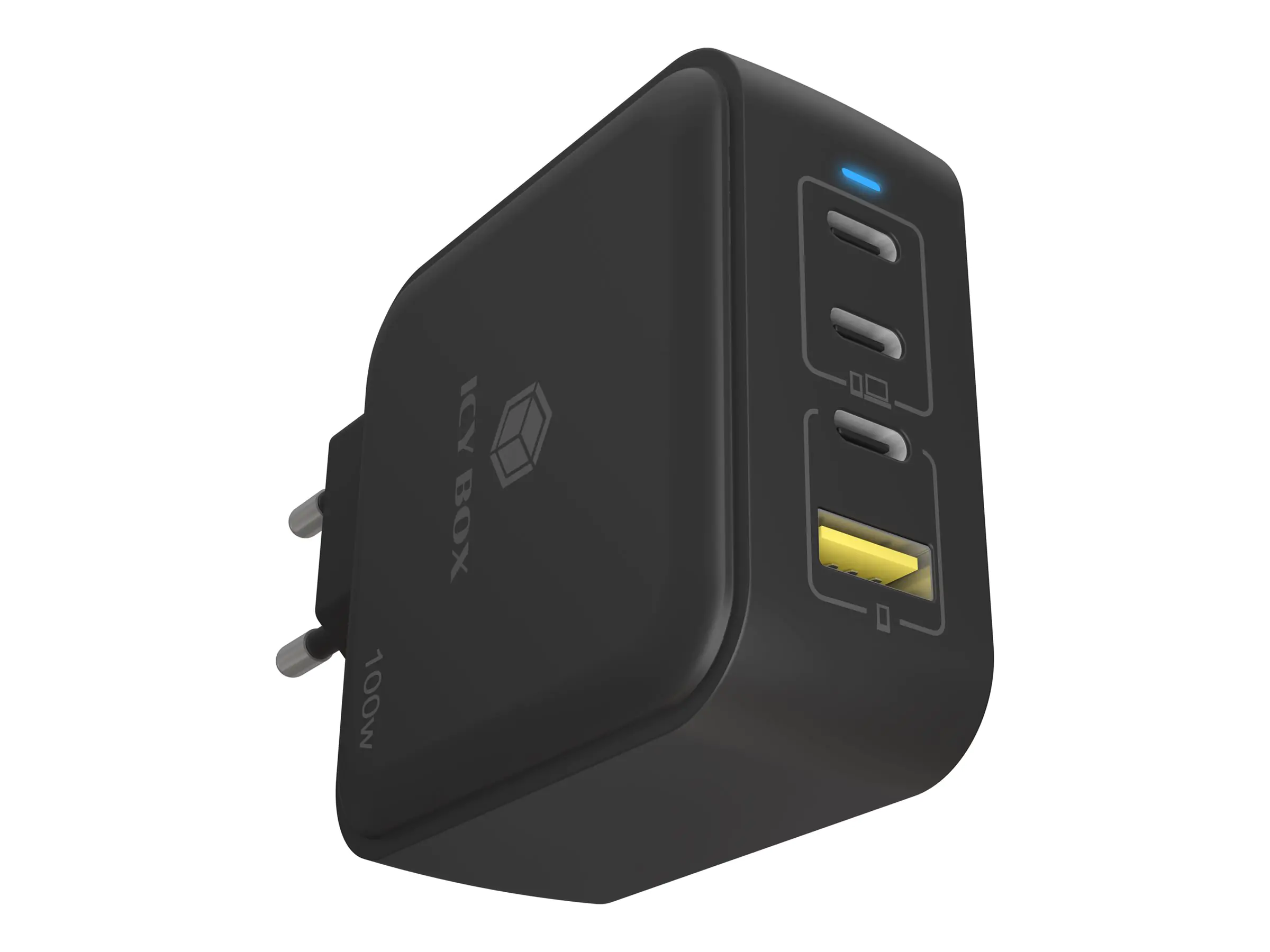 ICY BOX 4Port 100W GaN Ladegerät mit PD 3.0 3x USB Type-C 1x Type-A Anschluss EU