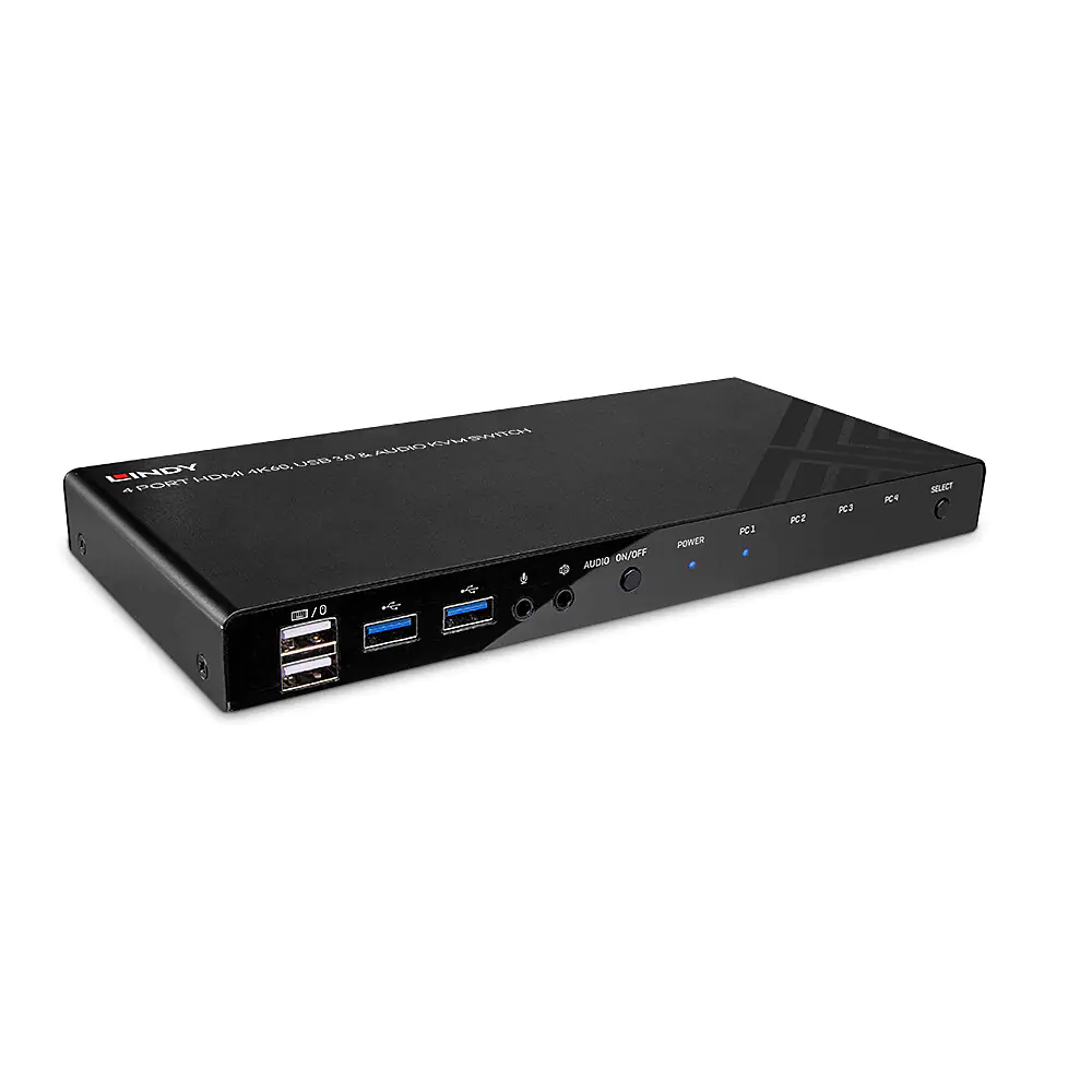 Lindy - KVM-/Audio-/USB-Switch - HDMI 4K60, USB 3.0 - 4 x KVM/Audio/USB - 1 lokaler Benutzer - Desktop