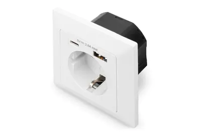 Digitus DA-70615 - Steckdosenauslass - 2P+E - Typ F, USB, USB Typ-C - mit Verschluss - 1 Steckdose, 2 USB-Anschlüsse - 2.8 A - weiß, RAL 9003