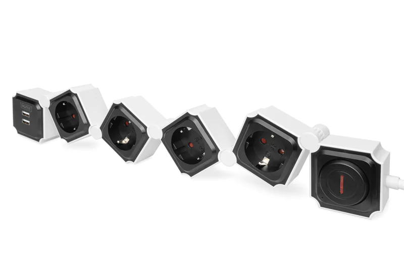 Digitus DA-70620 - Steckdosenleiste - Wechselstrom 250 V - 3680 Watt - Eingabe, Eingang Stromversorgung - Ausgangsanschlüsse: 4 (4 x Spannung, 2 x USB) - 1.6 m Schnur - Schwarz, weiß