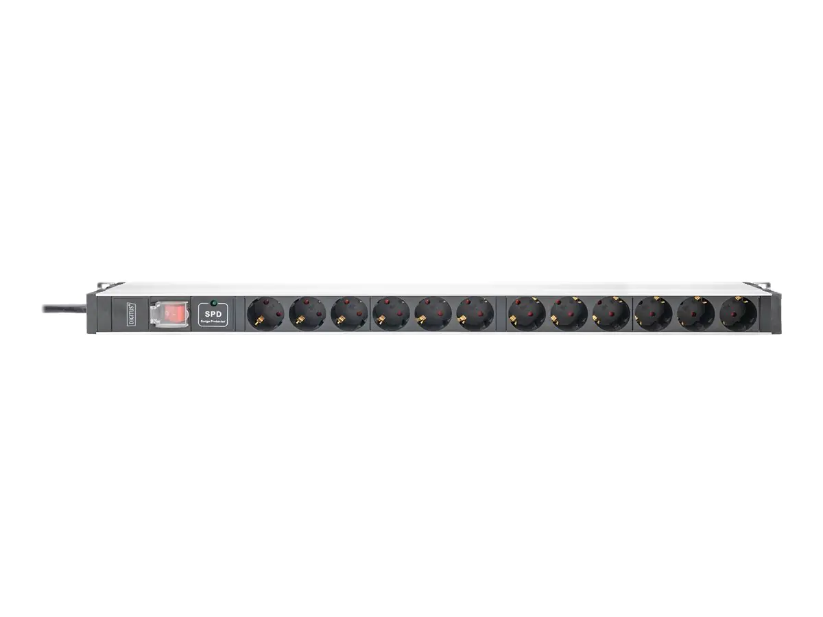 Digitus - Stromverteilungseinheit (Rack - einbaufähig) - Wechselstrom 230 V - 3600 VA - 1-phasig - Eingabe, Eingang power CEE 7/7 - Ausgangsanschlüsse: 12 (power CEE 7/3) - 0U - 2 m Schnur