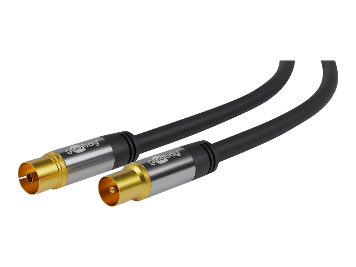 goobay - Antennenkabel - IEC-Anschluss weiblich zu IEC-Anschluss männlich - 10 m - 4-lagige Abschirmung - 135 dB - Schwarz - robust