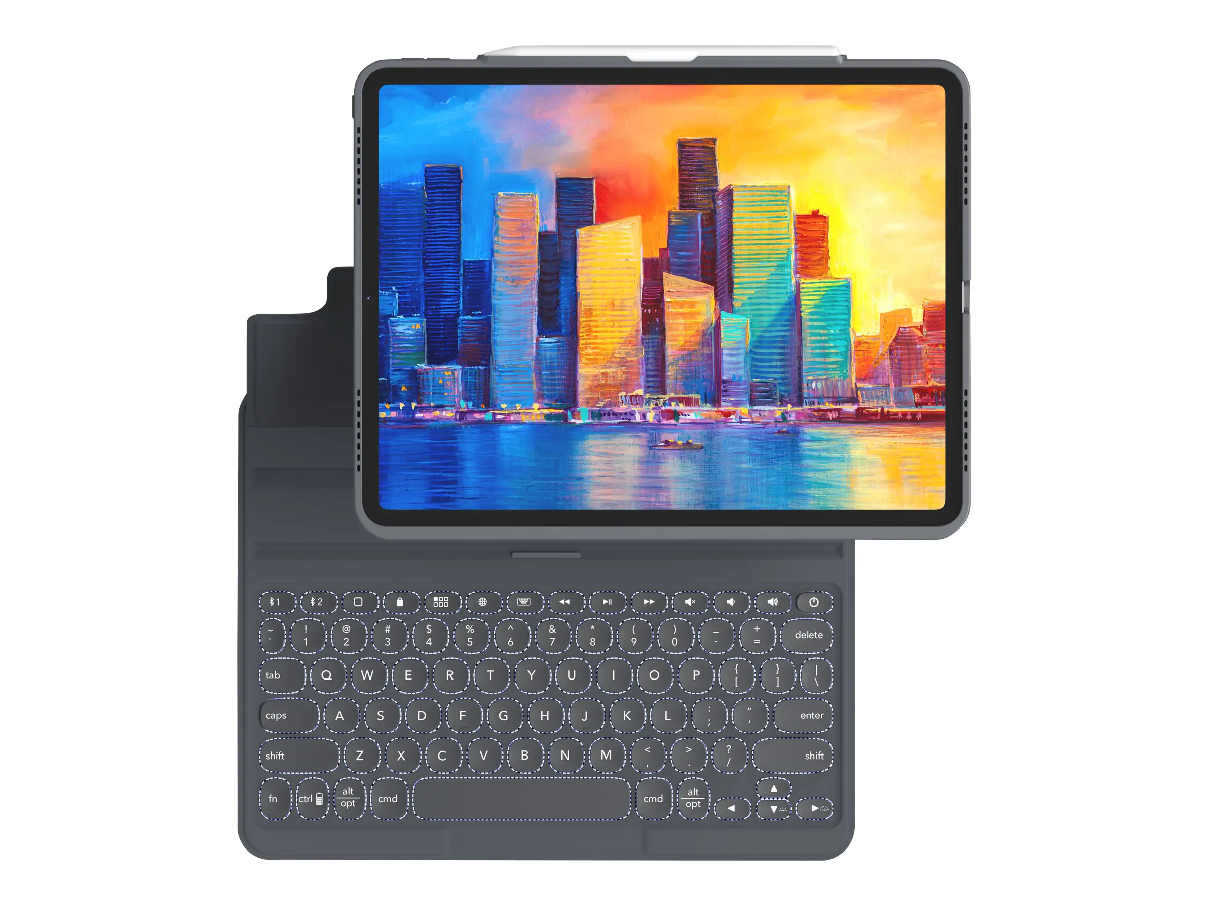 Zagg Pro Keys - Tastatur und Foliohülle - hintergrundbeleuchtet - Bluetooth - Deutsch - Schwarz/Grau Tastatur, Schwarz/Grau Gehäuse - für Apple 11-inch iPad Pro (1. Generation, 2. Generation, 3. Generation)