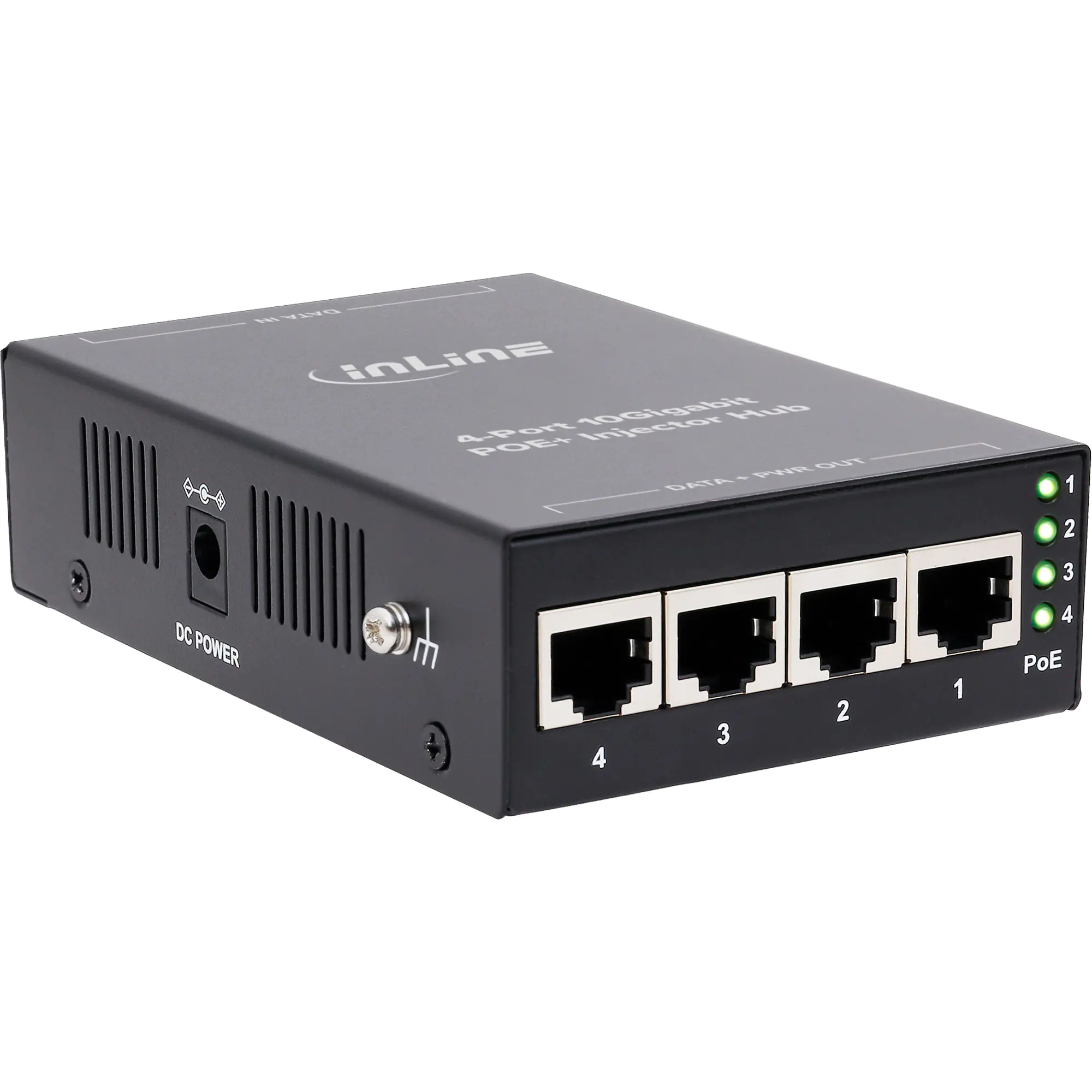 InLine PoE+ 10Gigabit Injektor Hub 4 Port (4x PoE+) - 10Gb/s - Metall - lüfterlos