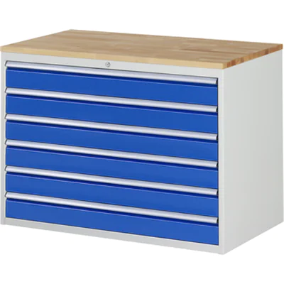 RAU Schubladenschrank 7000 1.145 x 825 x 650 mm (B x H x T) 6 Schubladen Farbe der Front: enzianblau Farbe des Korpus: lichtgrau