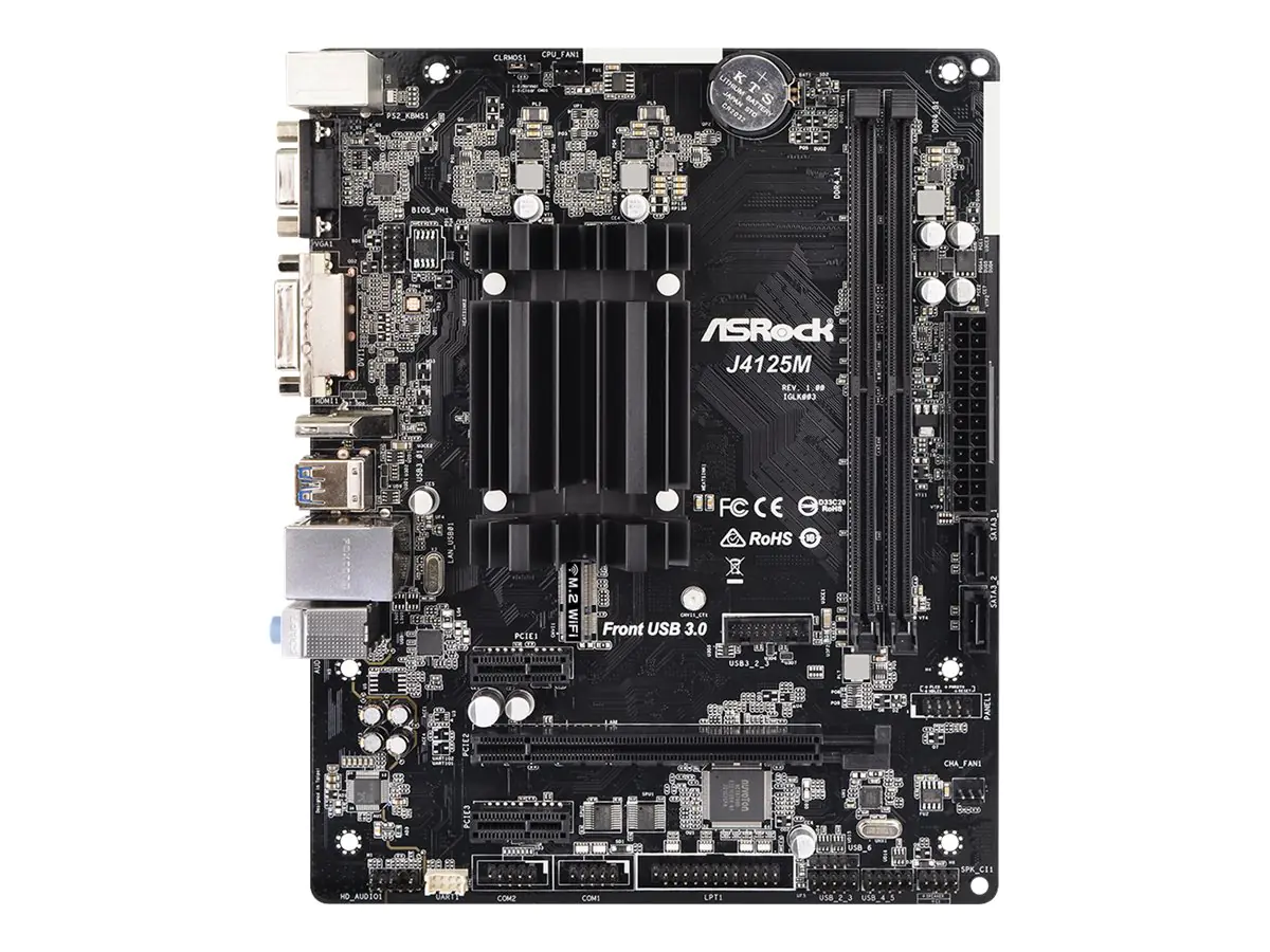 ASRock J4125M - Motherboard - micro ATX - Intel Celeron J4125 - USB 3.2 Gen 1 - Gigabit LAN - Onboard-Grafik - HD Audio (8-Kanal)
