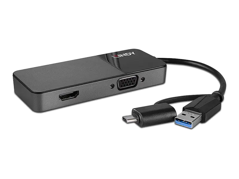 Lindy - Videoadapter - USB Typ A männlich zu HD-15 (VGA), HDMI - 10 cm - Schwarz