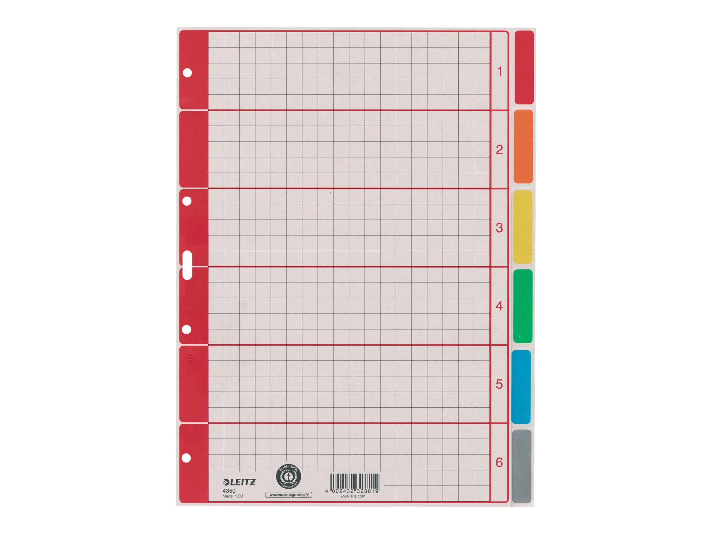 Leitz Register 43500085 blanko DIN A4 6farbig bedruckt Karton grau