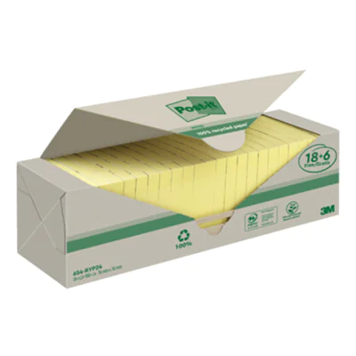 Post-it Haftnotiz Recycling Notes 76 x 76 mm (B x H) gelb 100 Bl./Block 24 Block/Pack.