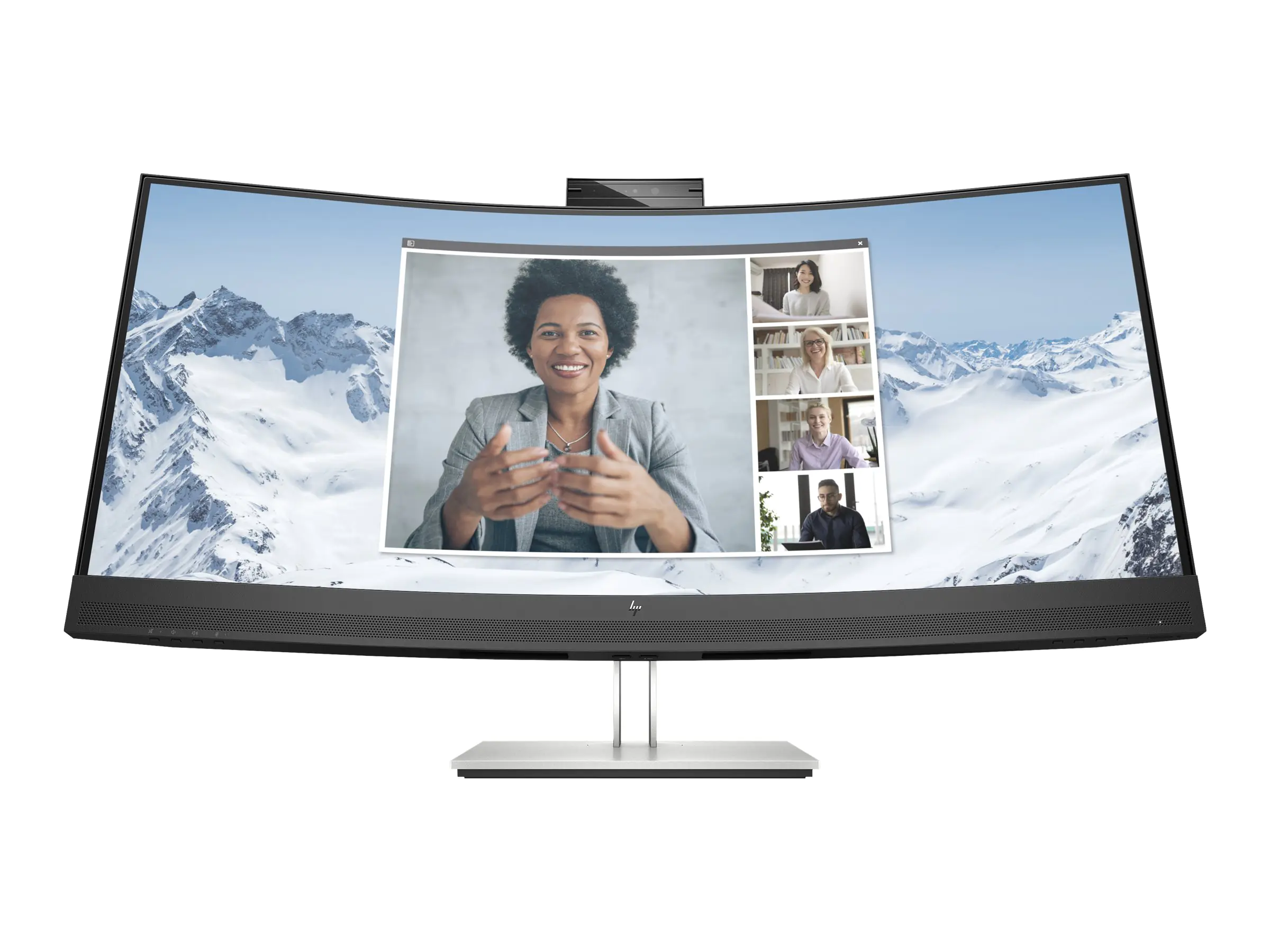 HP E34m G4 Conferencing Monitor - E-Series - LED-Monitor - gebogen - 86.4 cm (34") - 3440 x 1440 WQHD @ 75 Hz - VA - 400 cd/m² - 3000:1 - 5 ms - HDMI, DisplayPort, USB-C - Lautsprecher - Silber (Halter), schwarzer Kopf