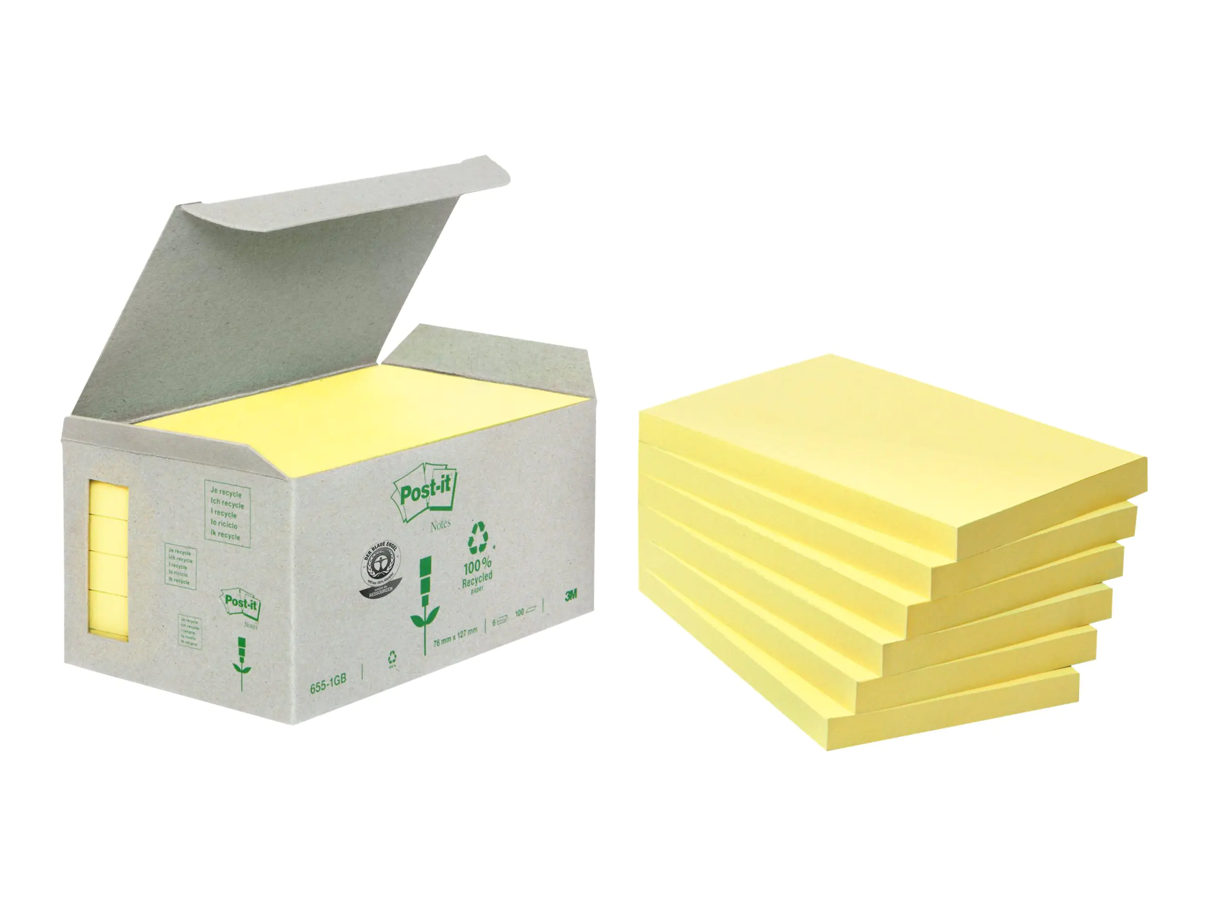 3M Post-it 655-1B - Haftnotizen - 127 x 76 mm - 600 Blatt (6 x 100) 6551B