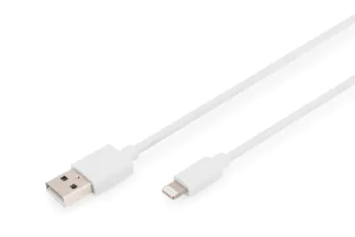 DIGITUS - Lightning-Kabel - Lightning (M) bis USB (M) - 1 m - Doppelisolierung - weiß - geformt - für Apple iPad/iPhone/iPod (Lightning)