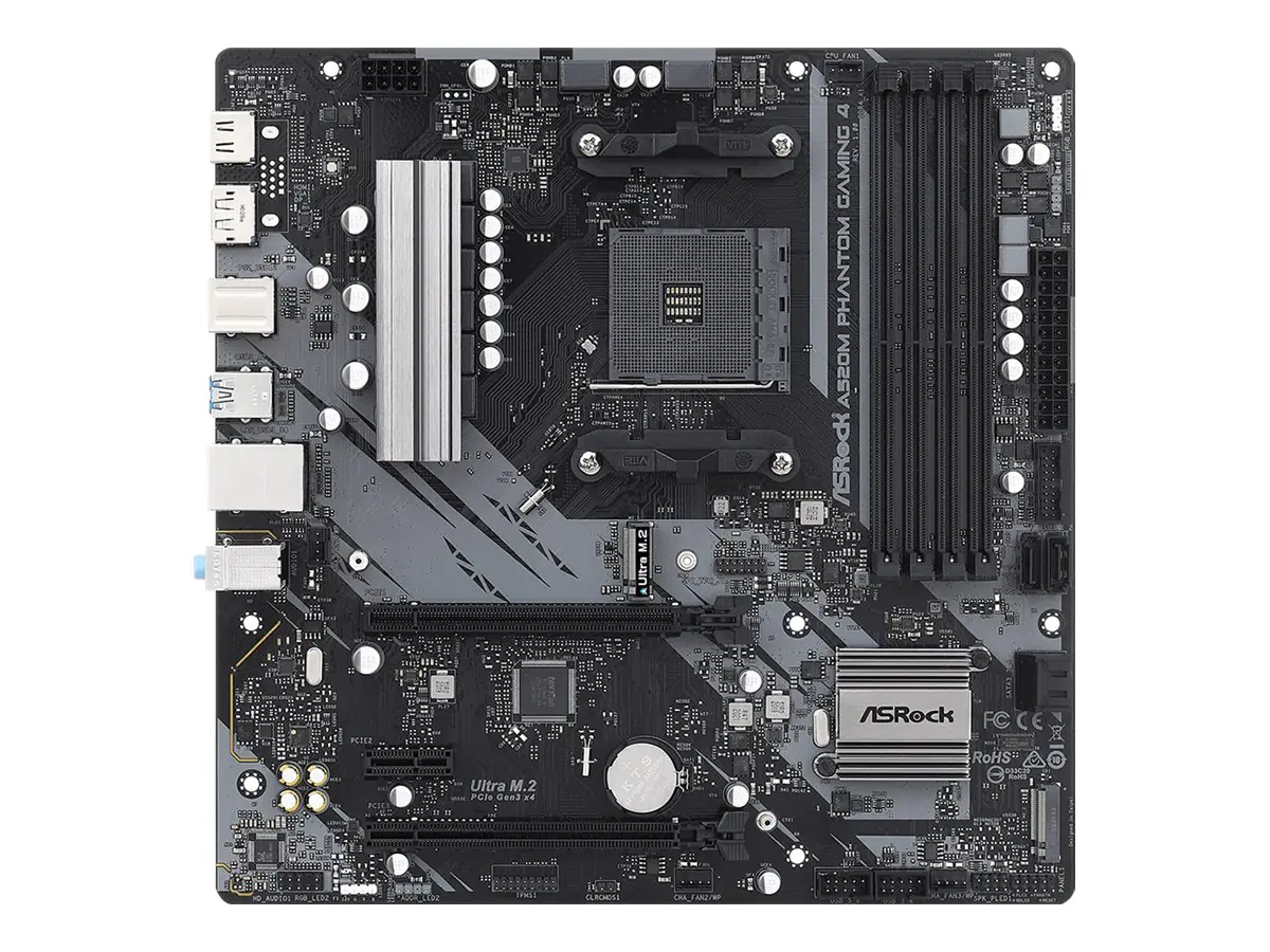 ASRock A520M Phantom Gaming 4 - Motherboard - micro ATX - Socket AM4 - AMD A520 Chipsatz - USB 3.2 Gen 1 - Gigabit LAN - Onboard-Grafik (CPU erforderlich) - HD Audio (8-Kanal)