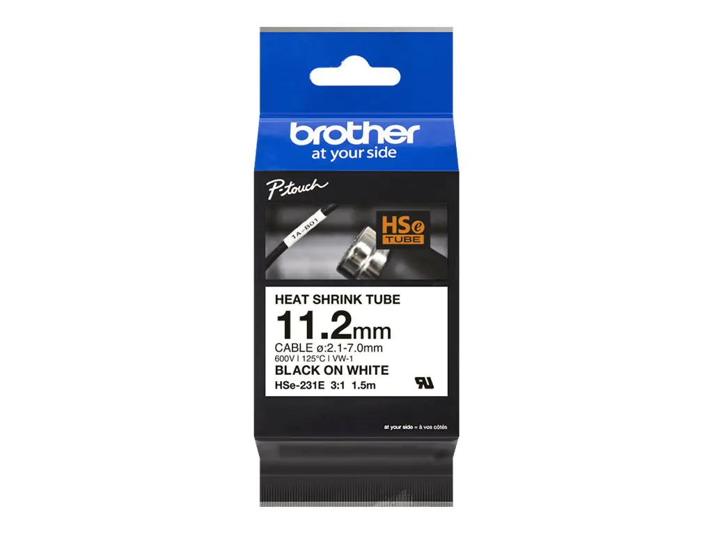 Brother HSe-261E - Schwarz auf Weiß - Rolle (3,1 cm x 1,5 m) 1 Kassette(n) Hängebox - Schrumpfschlauch-Band - für P-Touch PT-D800W, PT-P900W, PT-P900Wc, PT-P950NW