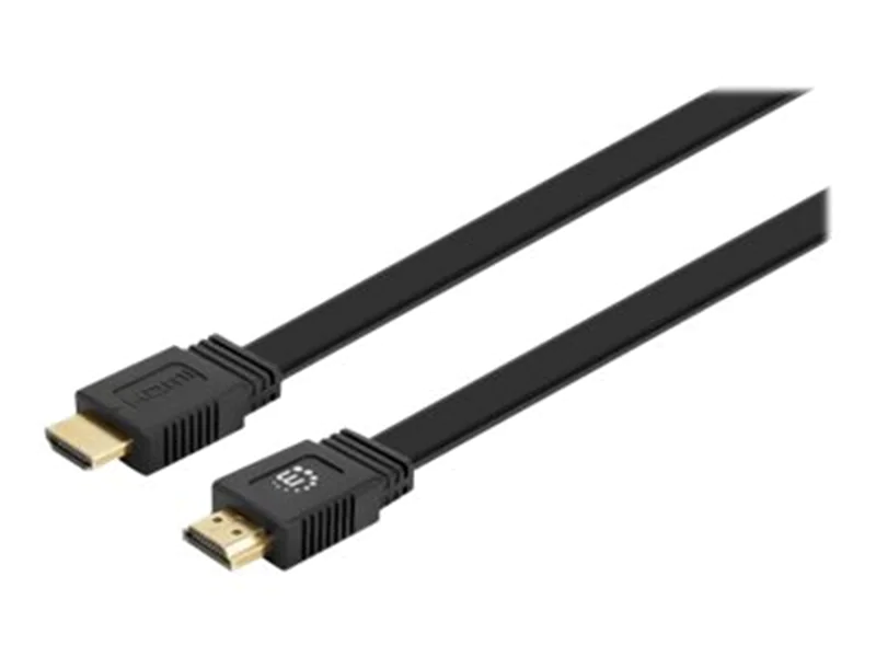 Manhattan HDMI Cable with Ethernet (Flat), 4K@60Hz (Premium High Speed), 10m, Male to Male, Black, Ultra HD 4k x 2k, Fully Shielded, Gold Plated Contacts, Lifetime Warranty, Polybag - HDMI-Kabel mit Ethernet - HDMI männlich zu HDMI männlich - 10 m - Doppe