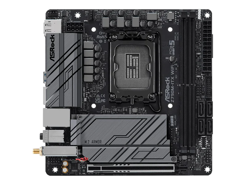 ASRock Z790M-ITX WiFi - Motherboard - Mini-ITX - LGA1700-Sockel - Z790 Chipsatz - Bluetooth, Gigabit LAN, 2.5 Gigabit LAN, Wi-Fi 6 - Onboard-Grafik (CPU erforderlich) - High Definition Audio (7.1-Channel)