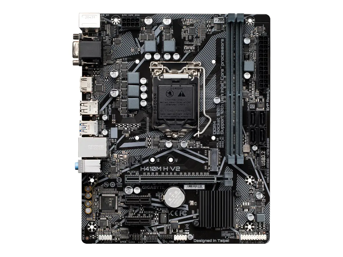 Gigabyte H410M H V2 - 1.0 - Motherboard - micro ATX - LGA1200-Sockel - H410 Chipsatz - USB 3.2 Gen 1 - Gigabit LAN - Onboard-Grafik (CPU erforderlich) - HD Audio (8-Kanal)