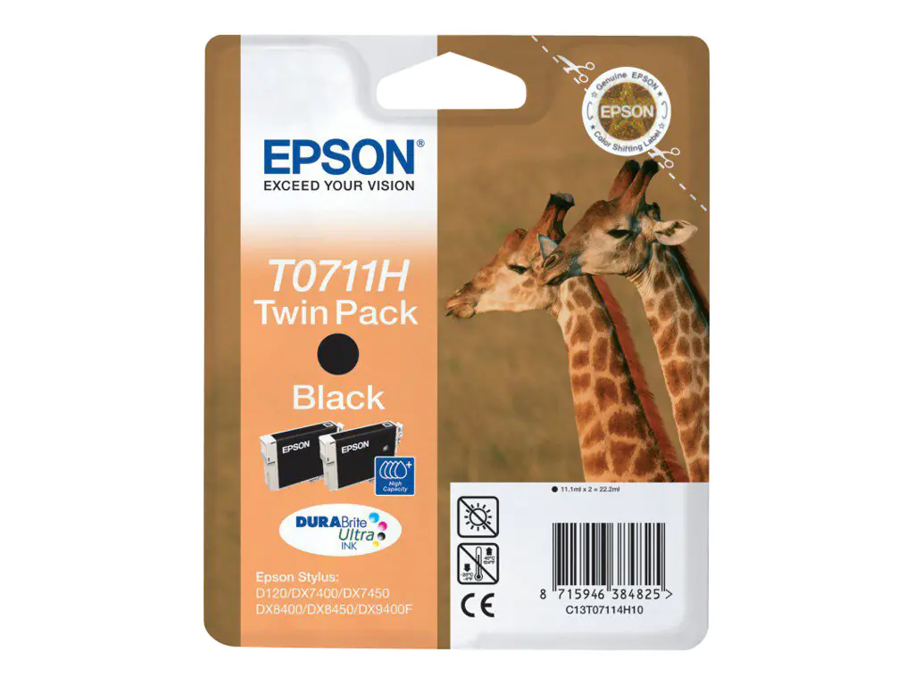 Epson T0711 Twin Pack - 2er-Pack - 22.2 ml - mit hoher Kapazität - Schwarz - original - Blisterverpackung - Tintenpatrone - für Stylus SX210, SX410, SX510, SX515, SX610; Stylus Office B1100, B40, BX310, BX600, BX610