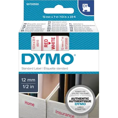 DYMO D1 - Selbstklebend - Rot auf Weiß - Rolle (1,2 cm x 7 m) 1 Kassette(n) Etikettenband - für LabelMANAGER 100, 160, 210, 220, 260, 280, 300, 360, 420, Wireless PnP; LabelPOINT 250