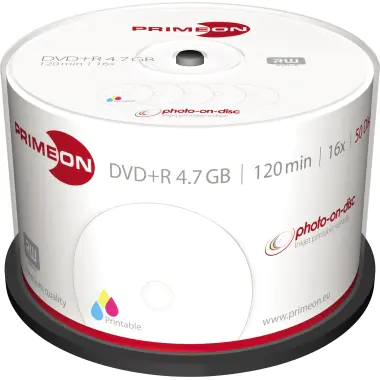 Primeon photo-on-disc - 50 x DVD+R - 4.7 GB (120 Min.) 16x (DVD) - mit Tintenstrahldrucker bedruckbare Oberfläche - Spindel