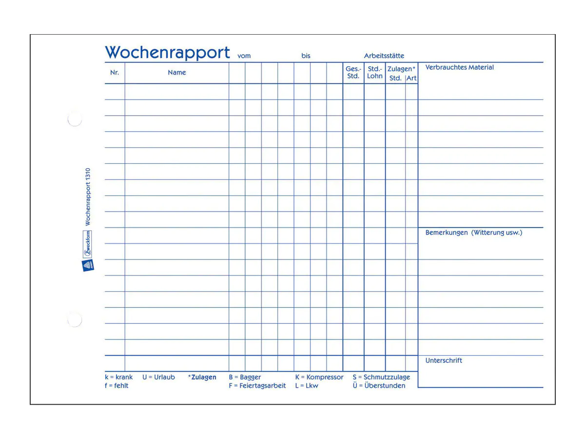 Avery Zweckform Wochenbericht - 100 Blatt - A5 (148 x 210 mm) 1310