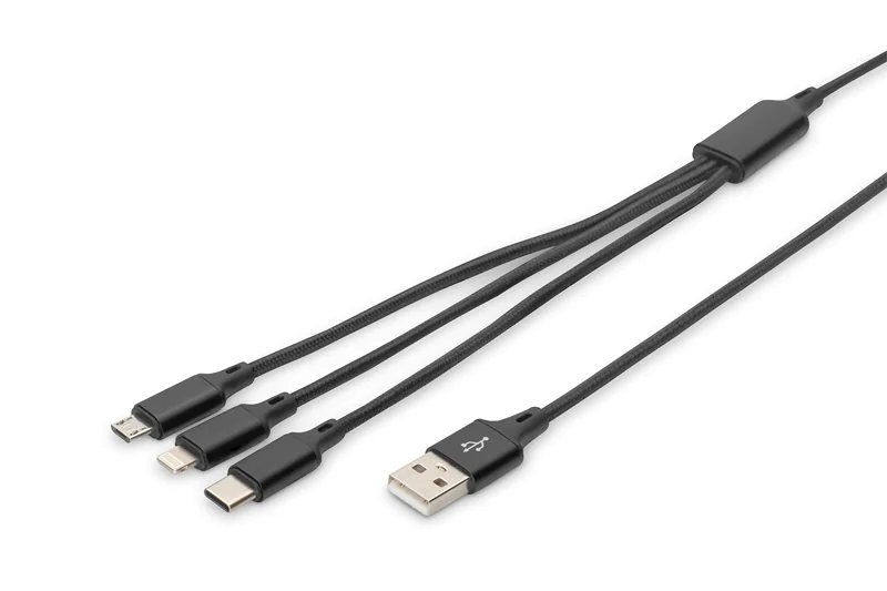 Digitus - Lightning-Kabel - USB männlich zu 24 pin USB-C, Micro-USB Typ B, Lightning männlich - 1 m - Schwarz - unterstützt Stromversorgung