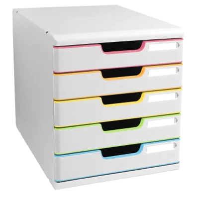 Exacompta Schubladenbox MODULO 5 Schubladen DIN A4+ Polystyrol Gehäusefarbe: weiß Farbe der Schublade: weiß/harlekin