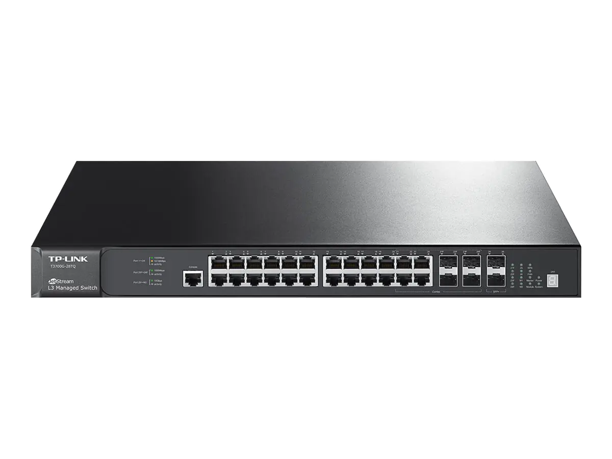 TP-Link Switch T3700G-28TQ 28 Desktop, an Rack montierbar Layer 3 Stapelbar