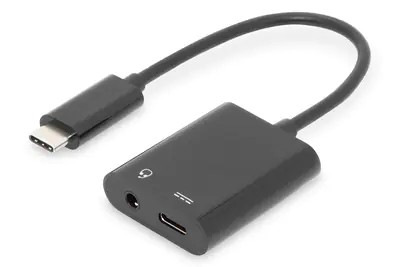Digitus - Adapter USB-C auf Klinkenstecker - 24 pin USB-C männlich zu 24 pin USB-C, mini-phone stereo 3.5 mm weiblich - 20 cm - Schwarz