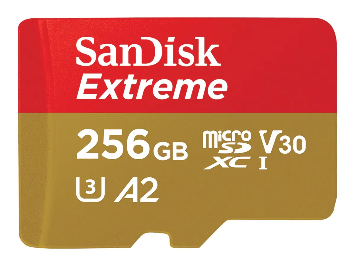 SanDisk Extreme - Flash-Speicherkarte (microSDXC-an-SD-Adapter inbegriffen) - 256 GB - A2 / Video Class V30 / UHS-I U3 / Class10 - microSDXC UHS-I