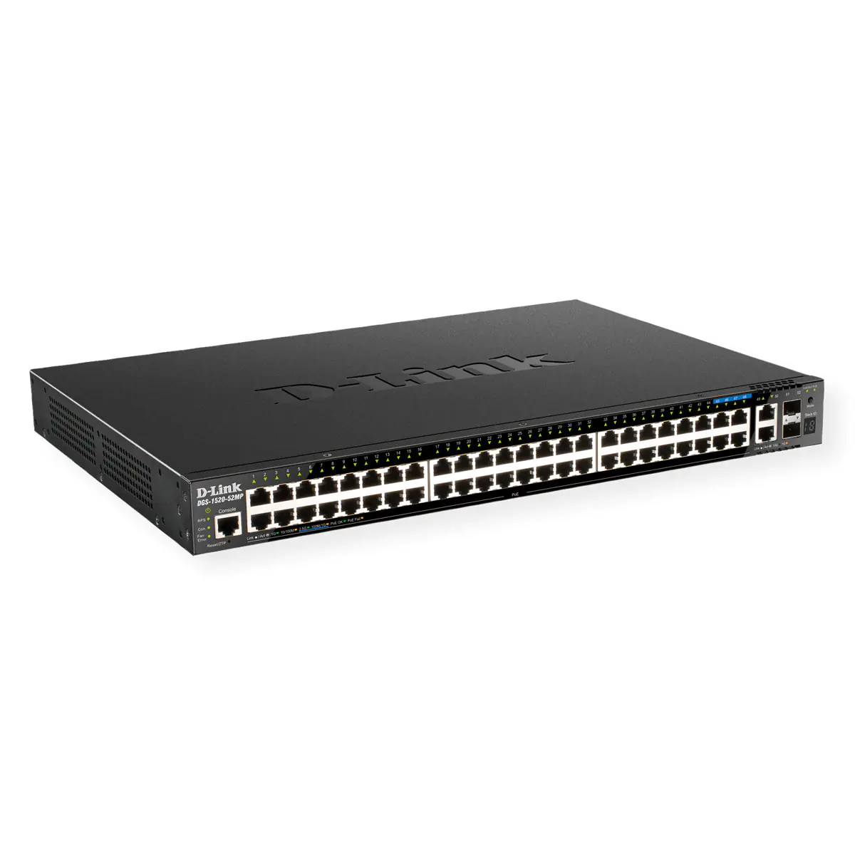 D-Link DGS 1520-52MP - Switch - L3 - Smart - 44 x 10/100/1000 (PoE+) + 4 x 2.5GBase-T (PoE+) + 2 x 10 Gigabit Ethernet + 2 x 10 Gigabit SFP+ - an Rack montierbar - PoE+ (370 W)