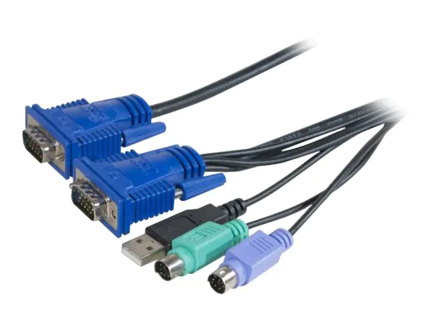 Dexlan - Tastatur- / Video- / Maus- (KVM-) Kabel - HD-15 (VGA) (M) zu USB, PS/2, HD-15 (VGA) (M) - 5 m - Daumenschrauben