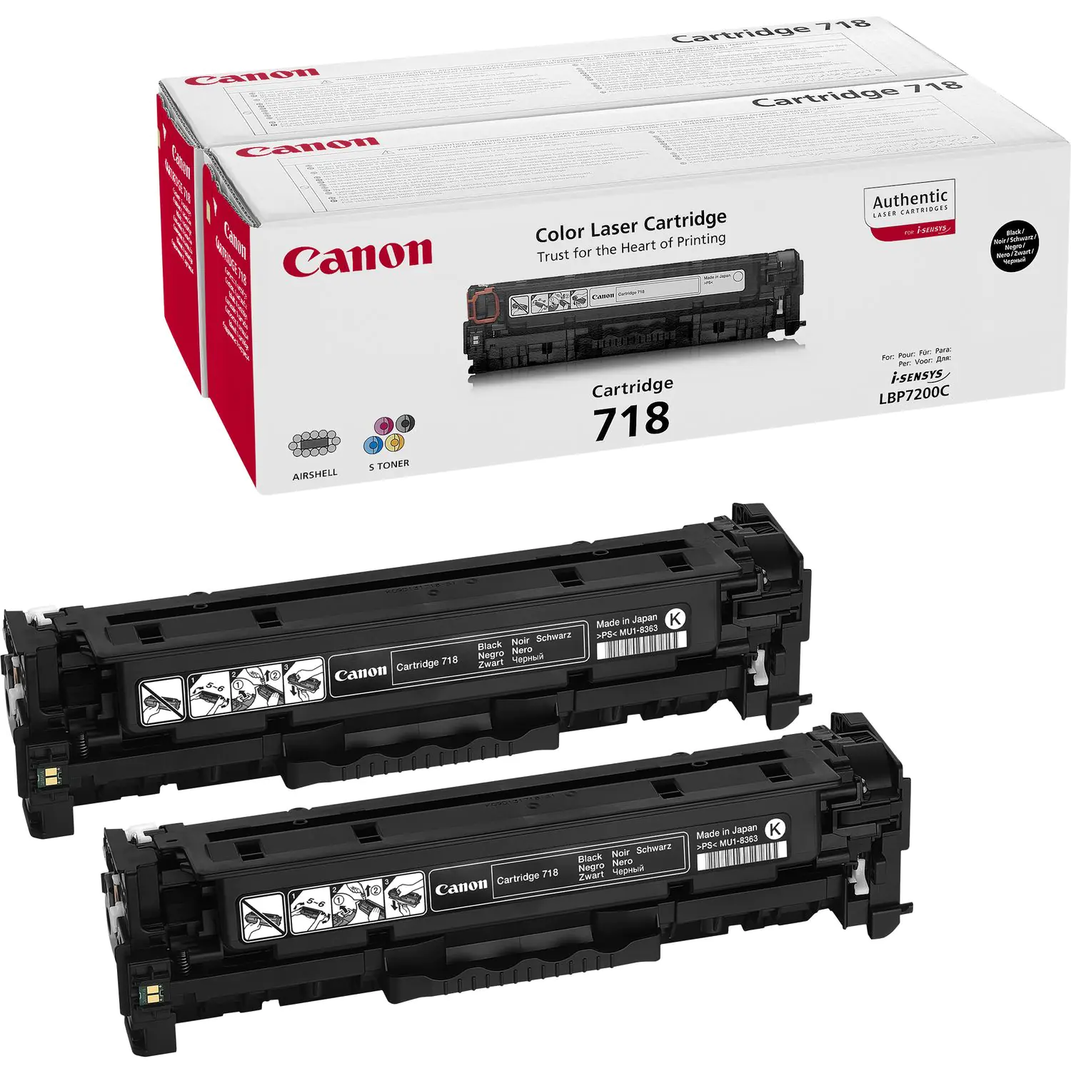 Canon 718 Black - 2er-Pack - Schwarz - Original - Tonerpatrone - für i-SENSYS LBP7210, LBP7660, LBP7680, MF728, MF729, MF8340, MF8360, MF8540, MF8550, MF8580