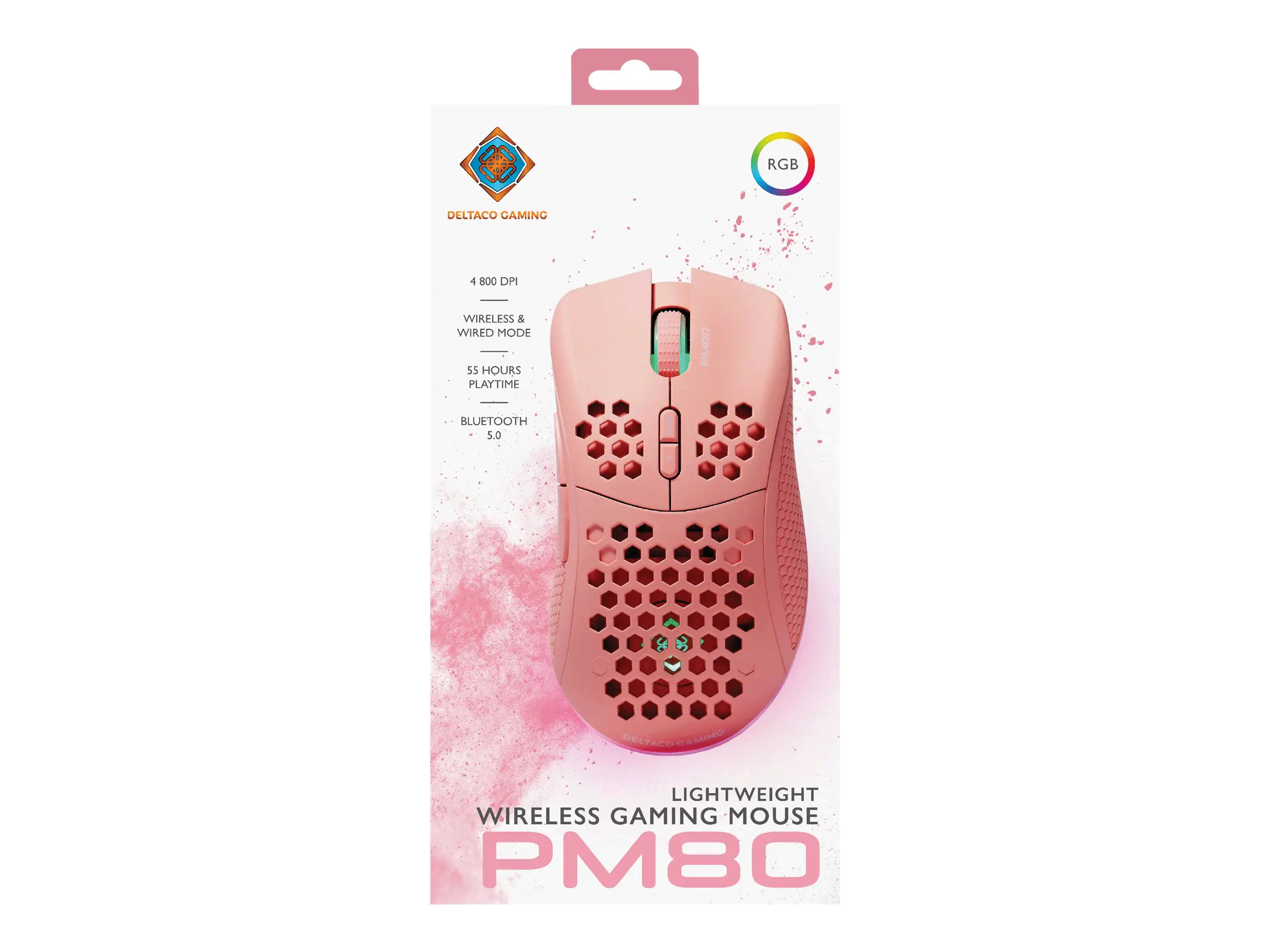 Deltaco Gaming GAM-120-P - rechts - Laser - RF Wireless + USB Type-C - 4800 DPI - 1 ms - Pink